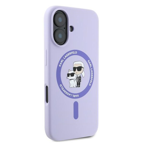 Husa pentru iPhone 16 - Karl Lagerfeld Silicone MagSafe (KLHMP16SSCMKCRHU) - Purple Karl&Choupette