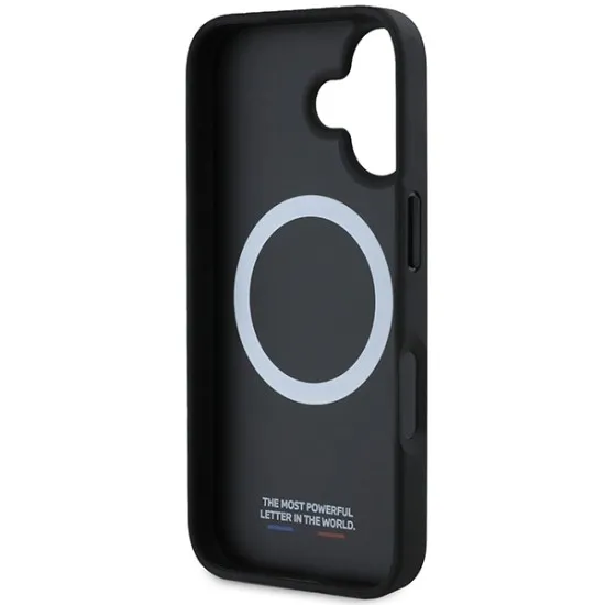 Husa pentru iPhone 16 Plus - BMW Leather Carbon Tricolor Line MagSafe (BMHMP16M23PUDTK) - Black