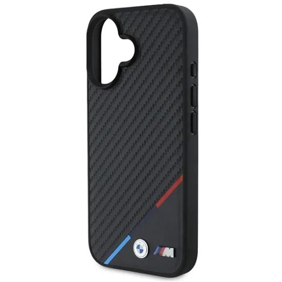 Husa pentru iPhone 16 Plus - BMW Leather Carbon Tricolor Line MagSafe (BMHMP16M23PUDTK) - Black