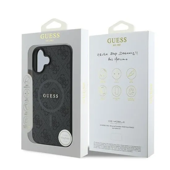 Husa pentru iPhone 16 Plus - Guess 4G Ring Classic Logo MagSafe (GUHMP16MG4GFRK) - Black Husa pentru iPhone 16 Plus - Guess 4G Ring Classic Logo MagSafe (GUHMP16MG4GFRK) - Black