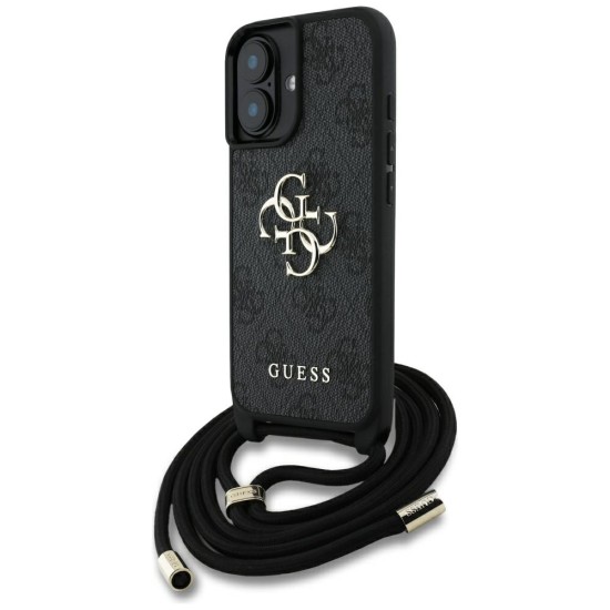 Husa pentru iPhone 16 Plus - Guess Hardcase 4G Big Logo with Cord Strap (GUHCP16MP4GMGCRK) - Black
