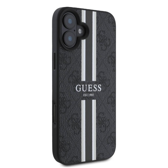 Husa pentru iPhone 16 Plus - Guess Hardcase 4G Printed Stripes MagSafe (GUHMP16MP4RPSK) - Black