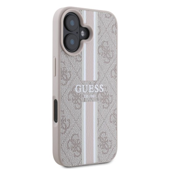 Husa pentru iPhone 16 Plus - Guess Hardcase 4G Printed Stripes MagSafe (GUHMP16MP4RPSP) - Pink