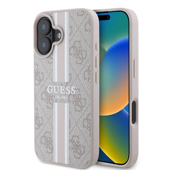 Husa pentru iPhone 16 Plus - Guess Hardcase 4G Printed Stripes MagSafe (GUHMP16MP4RPSP) - Pink