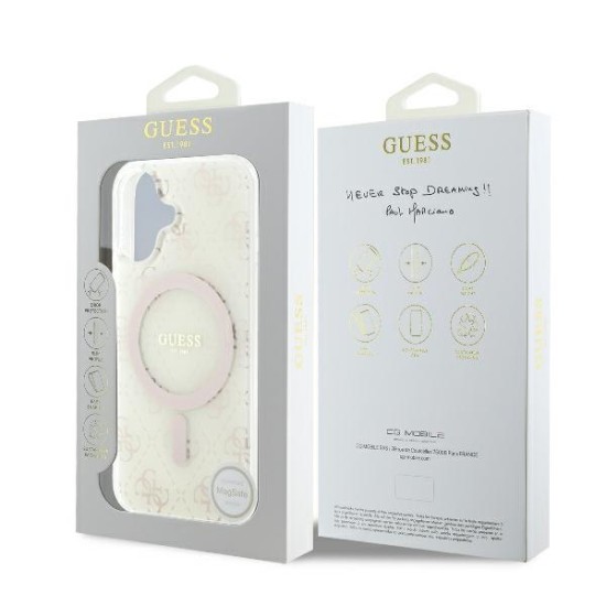 Husa pentru iPhone 16 Plus - Guess IML 4G Background MagSafe (GUHMP16MH4DTEH) - White