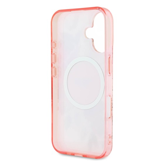 Husa pentru iPhone 16 Plus - Guess IML Flower & Tonal Circle MagSafe (GUHMP16MHFWBDCEP) - Pink