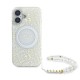 Husa pentru iPhone 16 Plus - Guess IML Flowers Allover Electro With Pearl Strap MagSafe (GUHMP16MHCPOFPH) - White