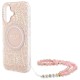 Husa pentru iPhone 16 Plus - Guess IML Flowers Allover Electro With Pearl Strap MagSafe (GUHMP16MHCPOFPP) - Pink