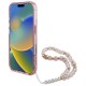 Husa pentru iPhone 16 Plus - Guess IML Flowers with Pearl Strap MagSafe (GUHMP16MHFWBRCESP) - Pink