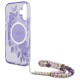 Husa pentru iPhone 16 Plus - Guess IML Flowers with Pearl Strap MagSafe (GUHMP16MHFWBRCESU) - Purple