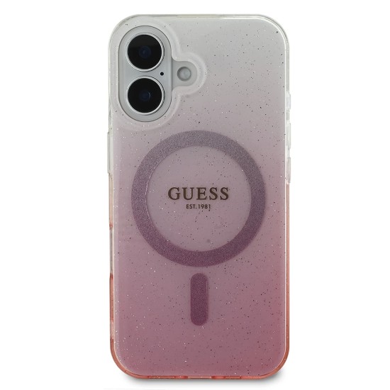 Husa pentru iPhone 16 Plus - Guess IML Glitter Gradient MagSafe (GUHMP16MHGRCELP) - Pink