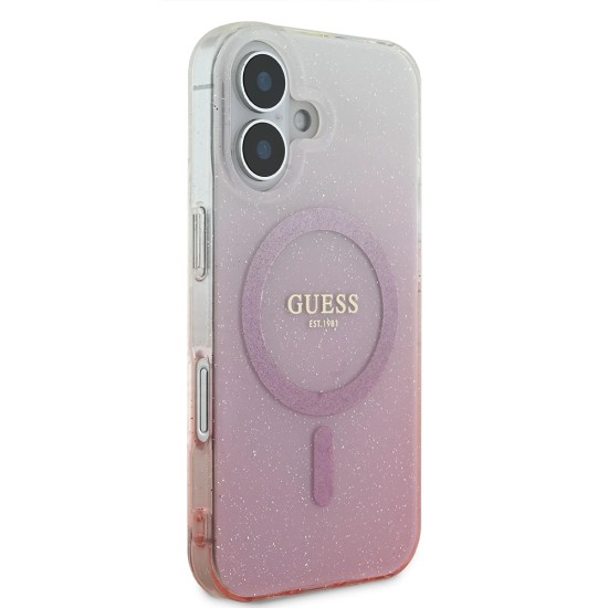 Husa pentru iPhone 16 Plus - Guess IML Glitter Gradient MagSafe (GUHMP16MHGRCELP) - Pink