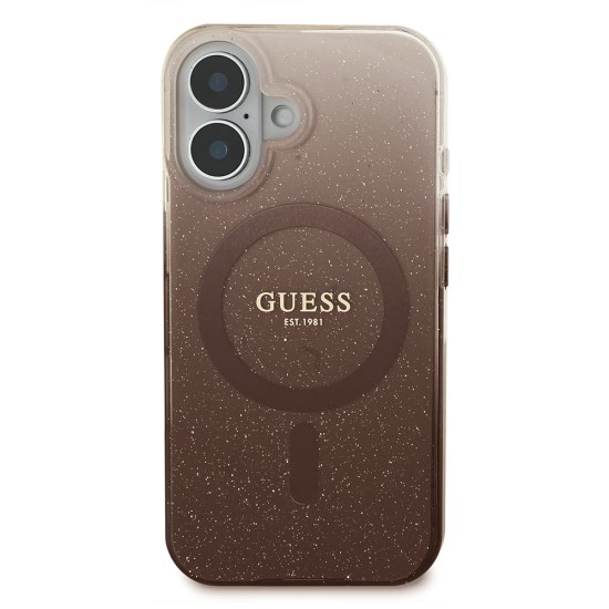 Husa pentru iPhone 16 Plus - Guess IML Glitter Gradient MagSafe (GUHMP16MHGRCELW) - Brown