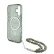 Husa pentru iPhone 16 Plus - Guess IML Glitter with Pearl Strap MagSafe (GUHMP16MHGCRELSA) - Green