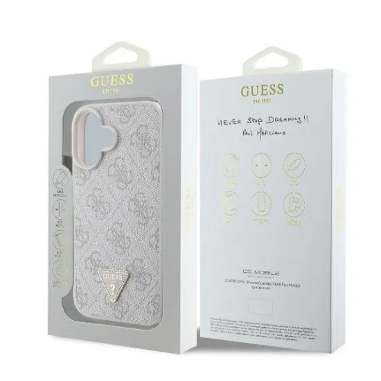 Husa pentru iPhone 16 Plus - Guess Leather 4G Triangle Strass (GUHCP16MP4TDPP) - Pink Husa pentru iPhone 16 Plus - Guess Leather 4G Triangle Strass (GUHCP16MP4TDPP) - Pink