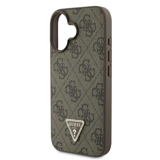 Husa pentru iPhone 16 Plus - Guess Leather 4G Triangle Strass (GUHCP16MP4TDPW) - Brown