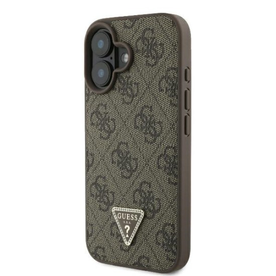 Husa pentru iPhone 16 Plus - Guess Leather 4G Triangle Strass (GUHCP16MP4TDPW) - Brown