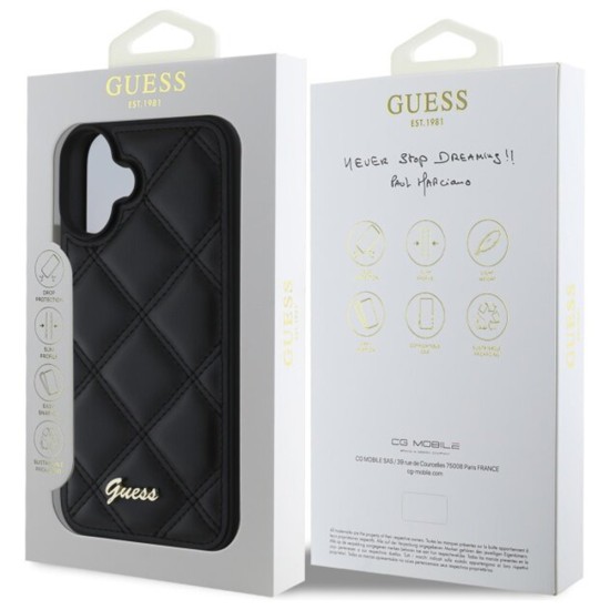 Husa pentru iPhone 16 Plus - Guess Quilted Metal Logo (GUHCP16MPSQSQSK) - Black