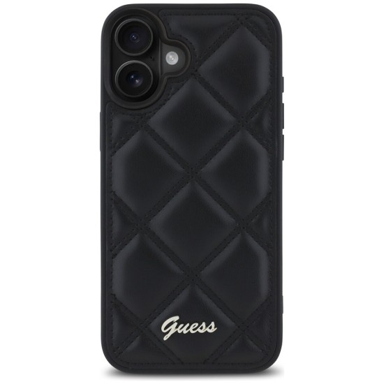 Husa pentru iPhone 16 Plus - Guess Quilted Metal Logo (GUHCP16MPSQSQSK) - Black