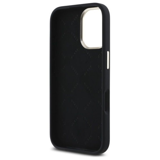 Husa pentru iPhone 16 Plus - Guess Silicone Script Metal Logo & Frame (GUHCP16MSMBSLK) - Black