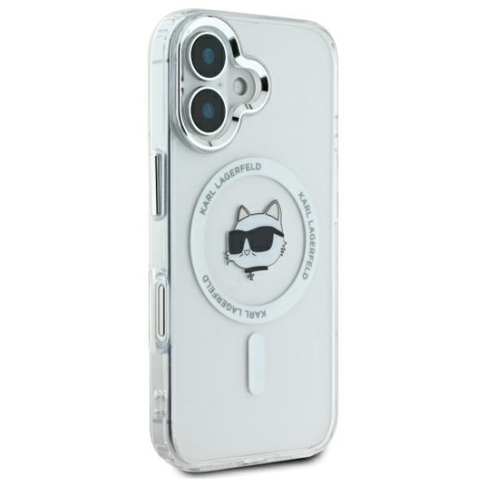 Husa pentru iPhone 16 Plus - Karl Lagerfeld IML MagSafe (KLHMP16MHLSCHH) - White Metal Choupette`s Head