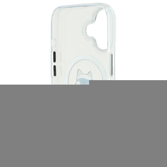 Husa pentru iPhone 16 Plus - Karl Lagerfeld IML MagSafe (KLHMP16MHLSCHH) - White Metal Choupette`s Head