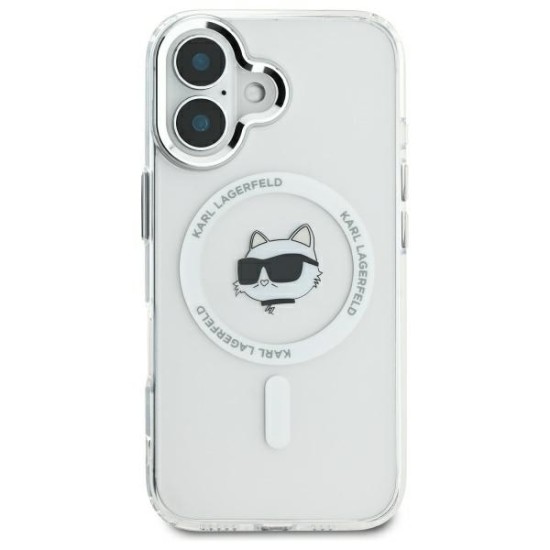 Husa pentru iPhone 16 Plus - Karl Lagerfeld IML MagSafe (KLHMP16MHLSCHH) - White Metal Choupette`s Head