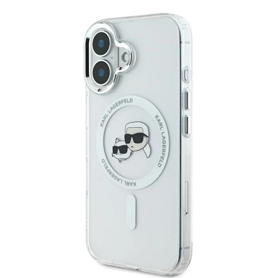 Husa pentru iPhone 16 Plus - Karl Lagerfeld IML MagSafe (KLHMP16MHLSKCH) - White Metal Karl&Choupette Head