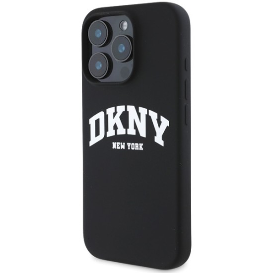 Husa pentru iPhone 16 Pro - DKNY Hardcase Liquid Silicone White Printed Logo MagSafe (DKHMP16LSNYACH) - Black