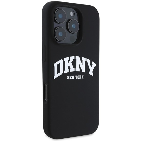 Husa pentru iPhone 16 Pro - DKNY Hardcase Liquid Silicone White Printed Logo MagSafe (DKHMP16LSNYACH) - Black