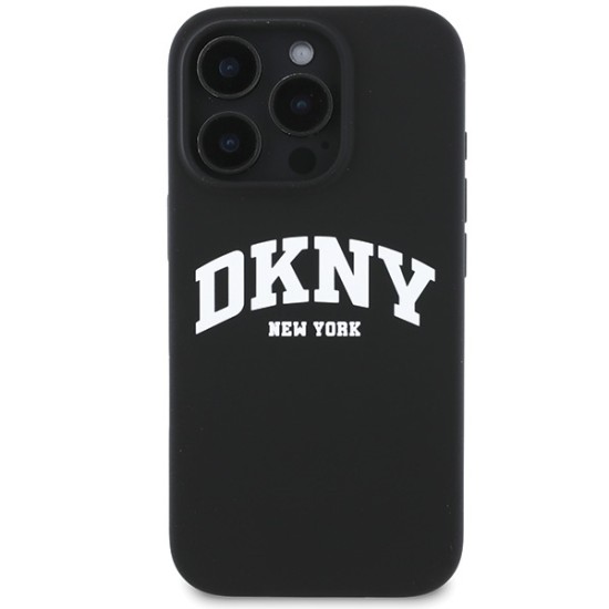 Husa pentru iPhone 16 Pro - DKNY Hardcase Liquid Silicone White Printed Logo MagSafe (DKHMP16LSNYACH) - Black