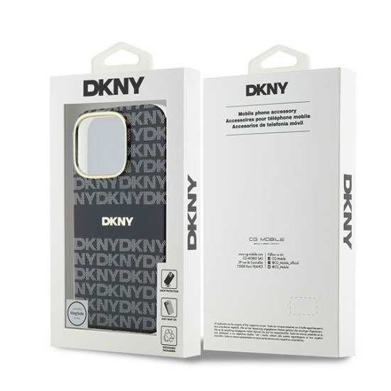 Husa pentru iPhone 16 Pro - DKNY Hardcase Repeat Texture Pattern With Stripe (DKHMP16LHRHSEK) - Black