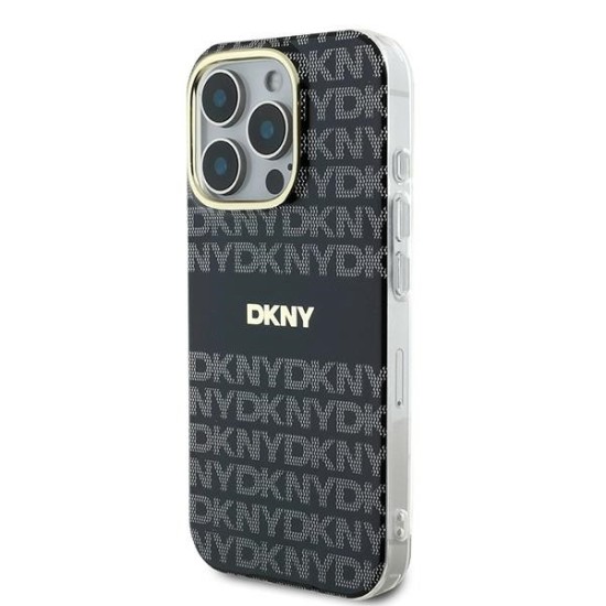 Husa pentru iPhone 16 Pro - DKNY Hardcase Repeat Texture Pattern With Stripe (DKHMP16LHRHSEK) - Black