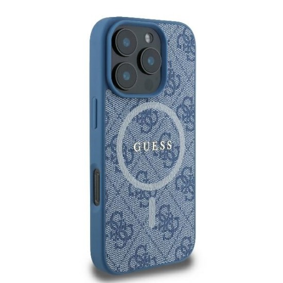 Husa pentru iPhone 16 Pro - Guess 4G Ring Classic Logo MagSafe (GUHMP16LG4GFRB) - Blue