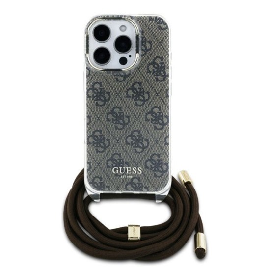 Husa pentru iPhone 16 Pro - Guess Crossbody Cord 4G Print (GUHCP16LHC4SEW) - Brown