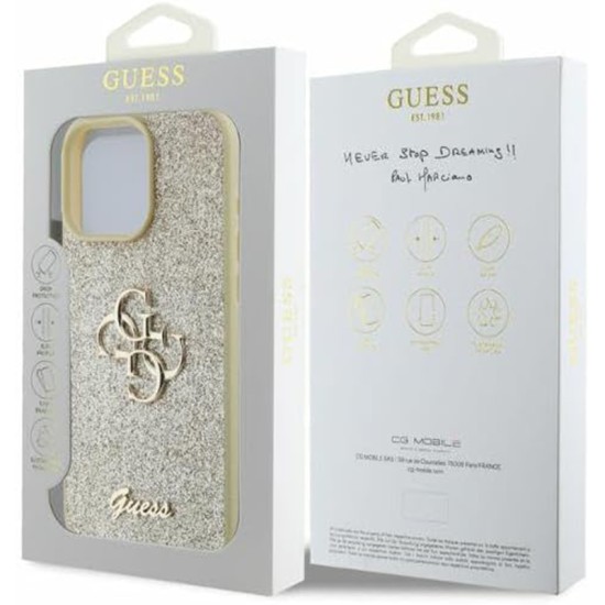 Husa pentru iPhone 16 Pro - Guess Glitter Fixed Big 4G (GUHCP16LHG4SGD) - Gold