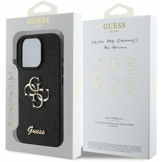 Husa pentru iPhone 16 Pro - Guess Glitter Fixed Big 4G (GUHCP16LHG4SGK) - Black