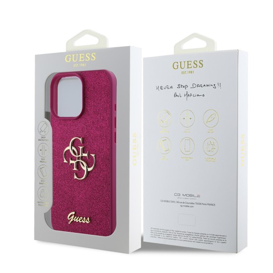 Husa pentru iPhone 16 Pro - Guess Glitter Script Big 4G (GUHCP16LHG4SGU) - Purple