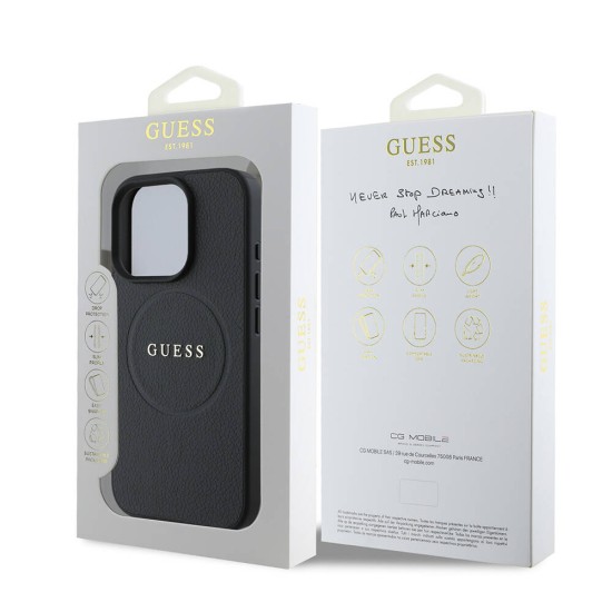 Husa pentru iPhone 16 Pro - Guess Grained Gold Ring MagSafe (GUHMP15XPGHSMMP) - Black