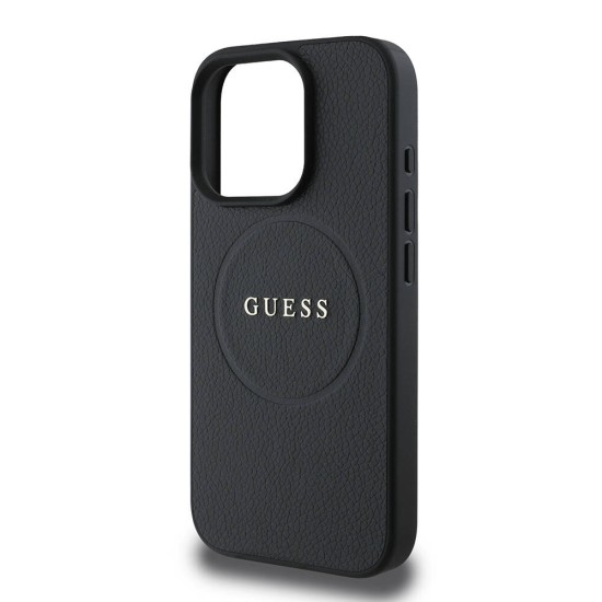 Husa pentru iPhone 16 Pro - Guess Grained Gold Ring MagSafe (GUHMP15XPGHSMMP) - Black