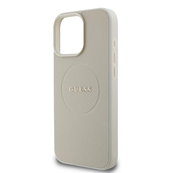 Husa pentru iPhone 16 Pro - Guess Grained Gold Ring MagSafe (GUHMP16LPGHSMME) - Beige