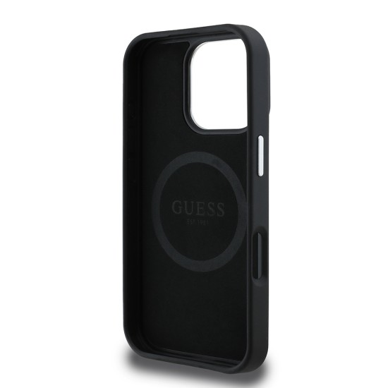 Husa pentru iPhone 16 Pro - Guess Grained Triangle MagSafe (GUHMP16LPGTSPSK) - Black