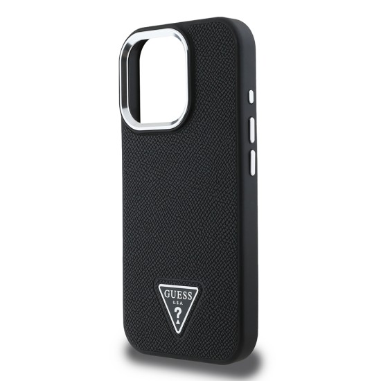 Husa pentru iPhone 16 Pro - Guess Grained Triangle MagSafe (GUHMP16LPGTSPSK) - Black