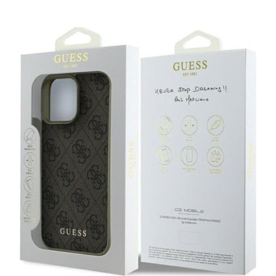 Husa pentru iPhone 16 Pro - Guess Hardcase 4G Charms Collection (GUHCP16LGF4GBR) - Brown