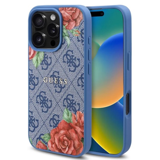 Husa pentru iPhone 16 Pro - Guess Hardcase 4G Flower Print MagSafe (GUHMP16LP4ROPEMCB) - Blue