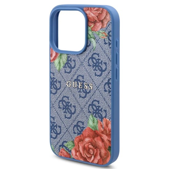 Husa pentru iPhone 16 Pro - Guess Hardcase 4G Flower Print MagSafe (GUHMP16LP4ROPEMCB) - Blue