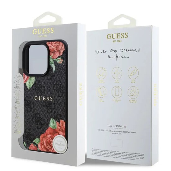 Husa pentru iPhone 16 Pro - Guess Hardcase 4G Flower Print MagSafe (GUHMP16LP4ROPEMCK) - Black