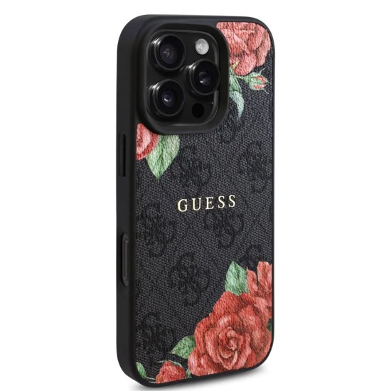 Husa pentru iPhone 16 Pro - Guess Hardcase 4G Flower Print MagSafe (GUHMP16LP4ROPEMCK) - Black