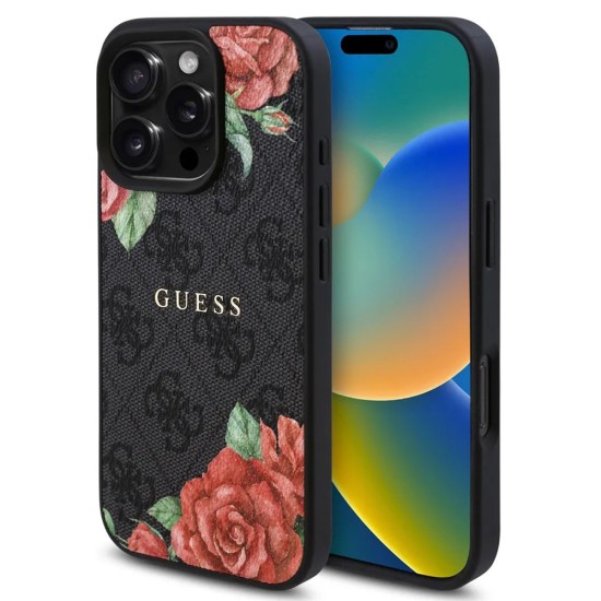 Husa pentru iPhone 16 Pro - Guess Hardcase 4G Flower Print MagSafe (GUHMP16LP4ROPEMCK) - Black