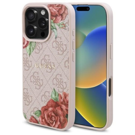 Husa pentru iPhone 16 Pro - Guess Hardcase 4G Flower Print MagSafe (GUHMP16LP4ROPEMCP) - Pink